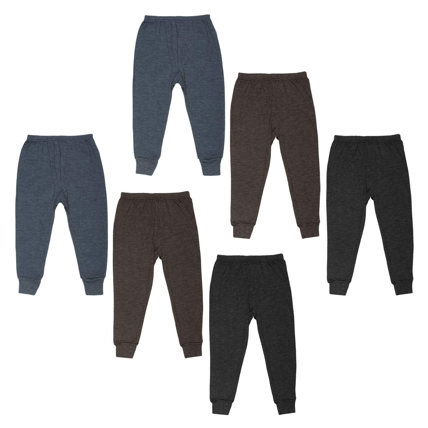 superminis Unisex Dark Colors Thermal Skinny Fit Leggings/Pajamis For Winters, Pack Of 6 (6-12 Months, Blue+Brown+Grey)