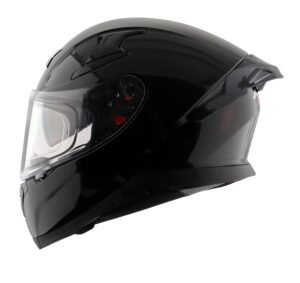 Axor Apex Solid ISI ECE DOT Certified Glossy Black Full Face Dual Visor Helmet for Men and Women with Pinlock Fitted Outer Clear Visor and Inner Smoke Sun Visor Black(L)
