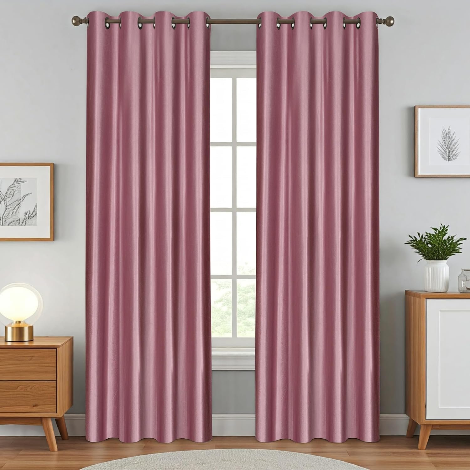 Exporthub 2 Piece Eyelet Polyester Door Curtain Set – 7ft, Burgundy
