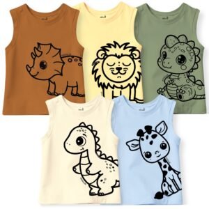 minicult Basics Cotton Baby Vests in Solid Colors (Multicolour)(Pack of 5)(0-3 MTS)