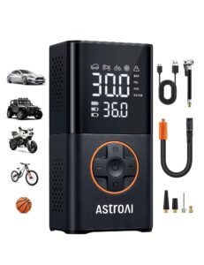 AstroAI Wireless Electric Air Pump, Portable Battery Bicycle Pump with All Valves, LED Light, Rechargeable Tyre Pump for Bicycle, E-Bike, Car, Motorcycle, Balls, Black