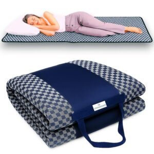 Sleepezee Premium Foldable Mattress for Floor – Lightweight Portable Travel Mattress for Guest Bed, Camping & Floor Sleeping – Cotton Fabric and Soft Foam, Portable & Washable (72″ x 48″ Blue)