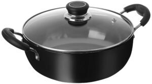 Amazon Brand – Solimo – Hard Anodized Deep Kadhai With Induction Bottom And Glass Lid (22 Cm), Black