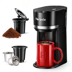 Small single serve coffee maker for K cup and ground with one button