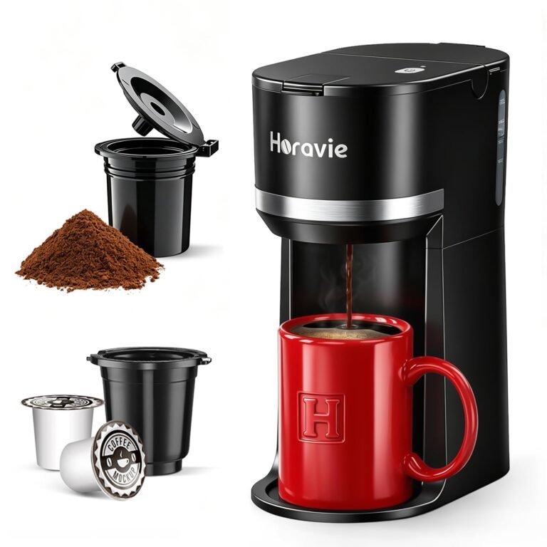 Small single serve coffee maker for K cup and ground with one button