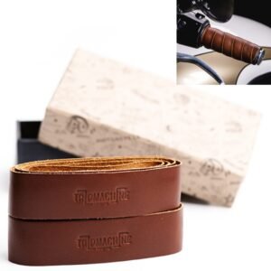 Trip Machine Company Motorcycle Handle bar Leather Grip Wraps – Universal Grips Accelerator Custom Cover wrap Set for Bike Handlebar (Cognac)