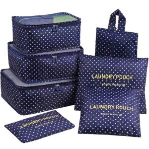 Mossio Nylon Packing Cubes,Mossio 7 Set Travel Organizers Backpack Waterproof Storage Bags For Trip Blue Circle