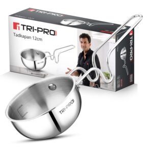Bergner TriPro TriPly Stainless Steel 12cm Tadka Pan, 500ml Capacity, For Spice Tempering/Seasoning, Long Wire Handle, Laser-Etched Scale, Smooth Finished Surface, Induction Bottom and Gas Stove Ready