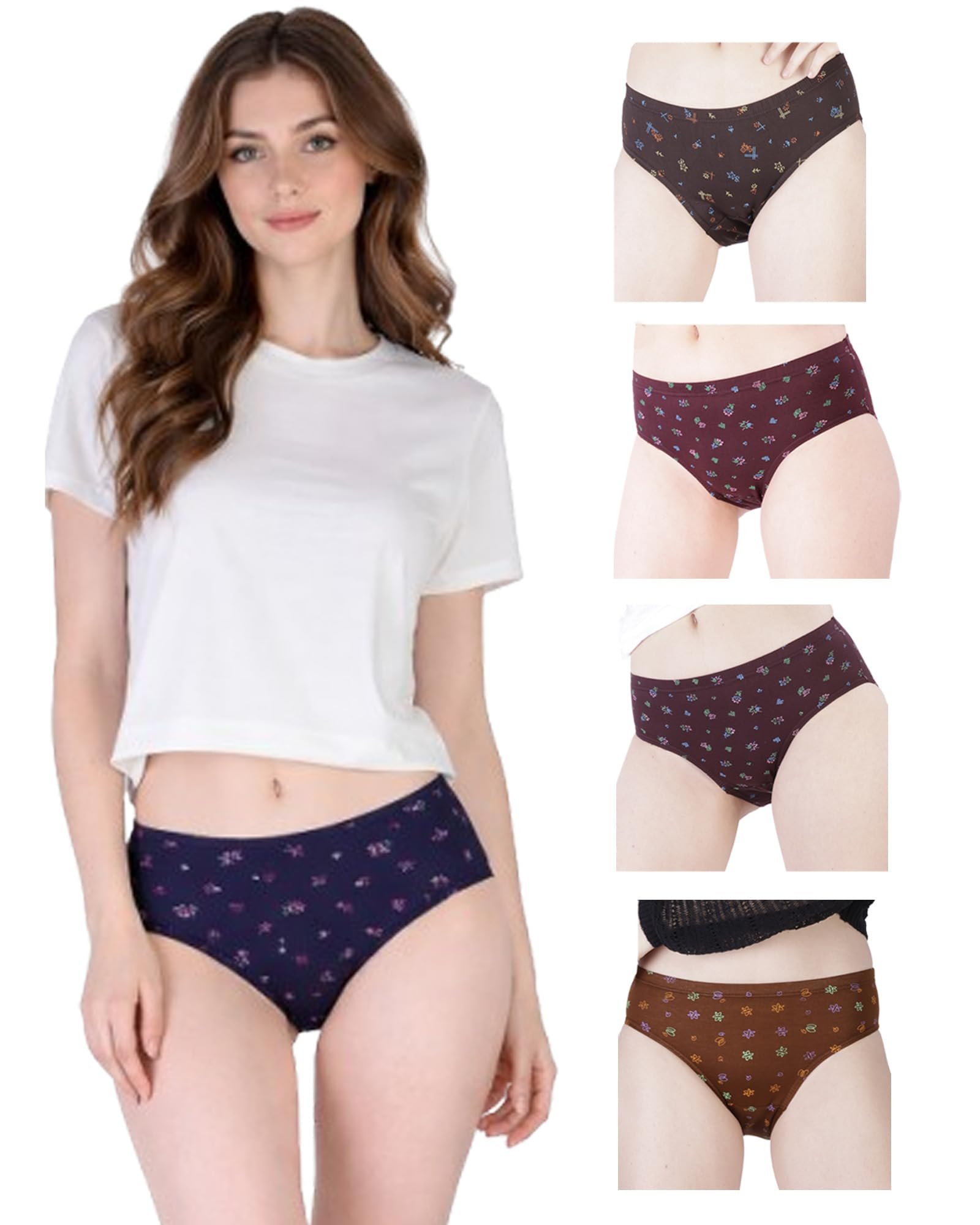 ESSA, Fairlady, Women’s Briefs | Full Coverage, 100% Super Soft Cotton, Hosiery, Mid Waist | Inner Elastic Waistband | Underwear, Innerwear, Panties | Floral Print (Pack of 5)