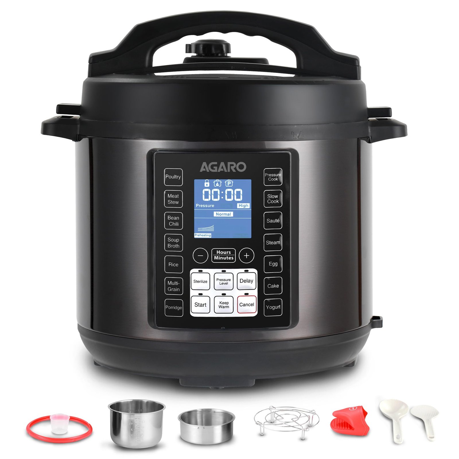AGARO Imperial Electric Pressure Cooker, 6 litres, 1.5Kgs (approx. 10 cups) raw rice, 14 Pre-Set multi Cooking Functions, Adjustable Pressure, Timer, Stainless Steel Pot, Pressure Cook, Slow Cook