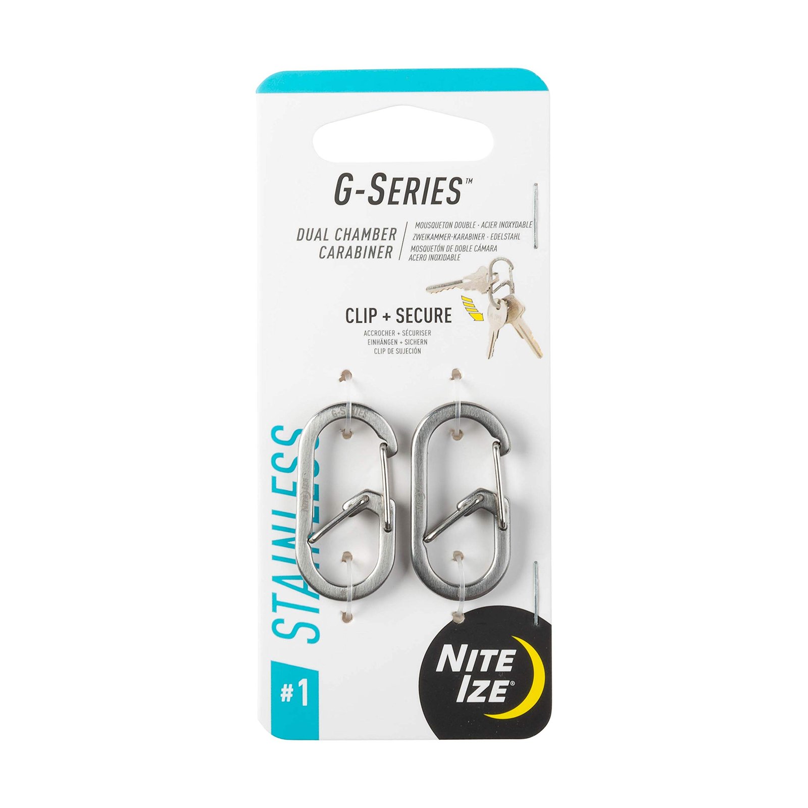 Nite Ize GS1-11-2R6 G-Series Dual Chamber Carabiner, Size #1 2 Pack, Stainless Steel