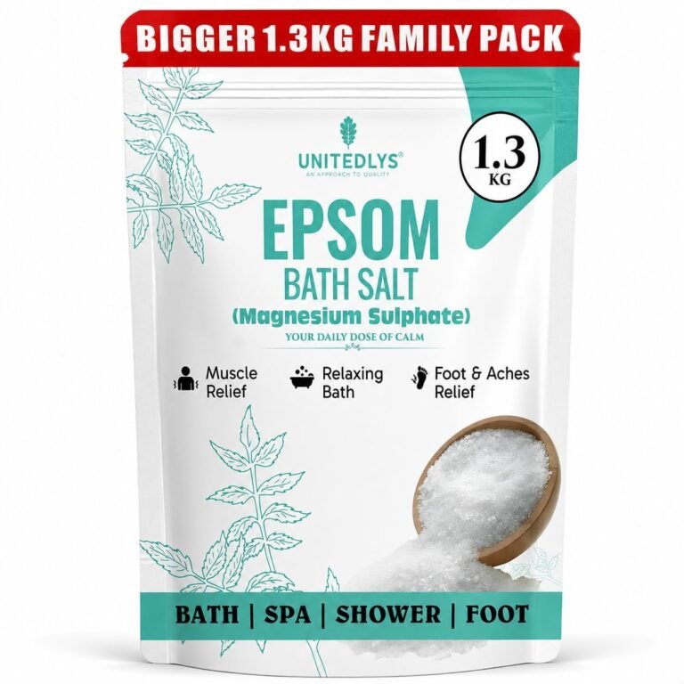Unitedlys Pure Epsom Salt for Foot Soak, Bath, Beauty & Spa 1.3 KG | Natural Bath Salts | USP Grade Magnesium Sulphate for Pain Relief, Detox & Relaxation | Relieves Muscle Swelling, Stress & Cramps