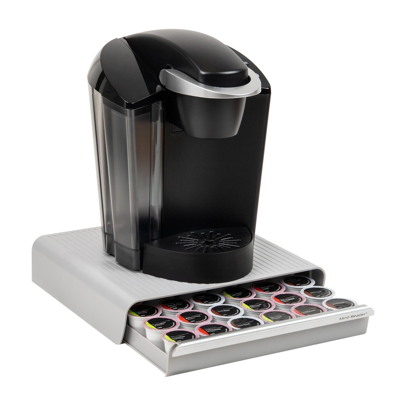 Mind Reader Single Serve Coffee Pod Drawer, 36 Pod Capacity, Countertop Organizer, 13.25″L x 12.75″W x 2.75″H, Gray