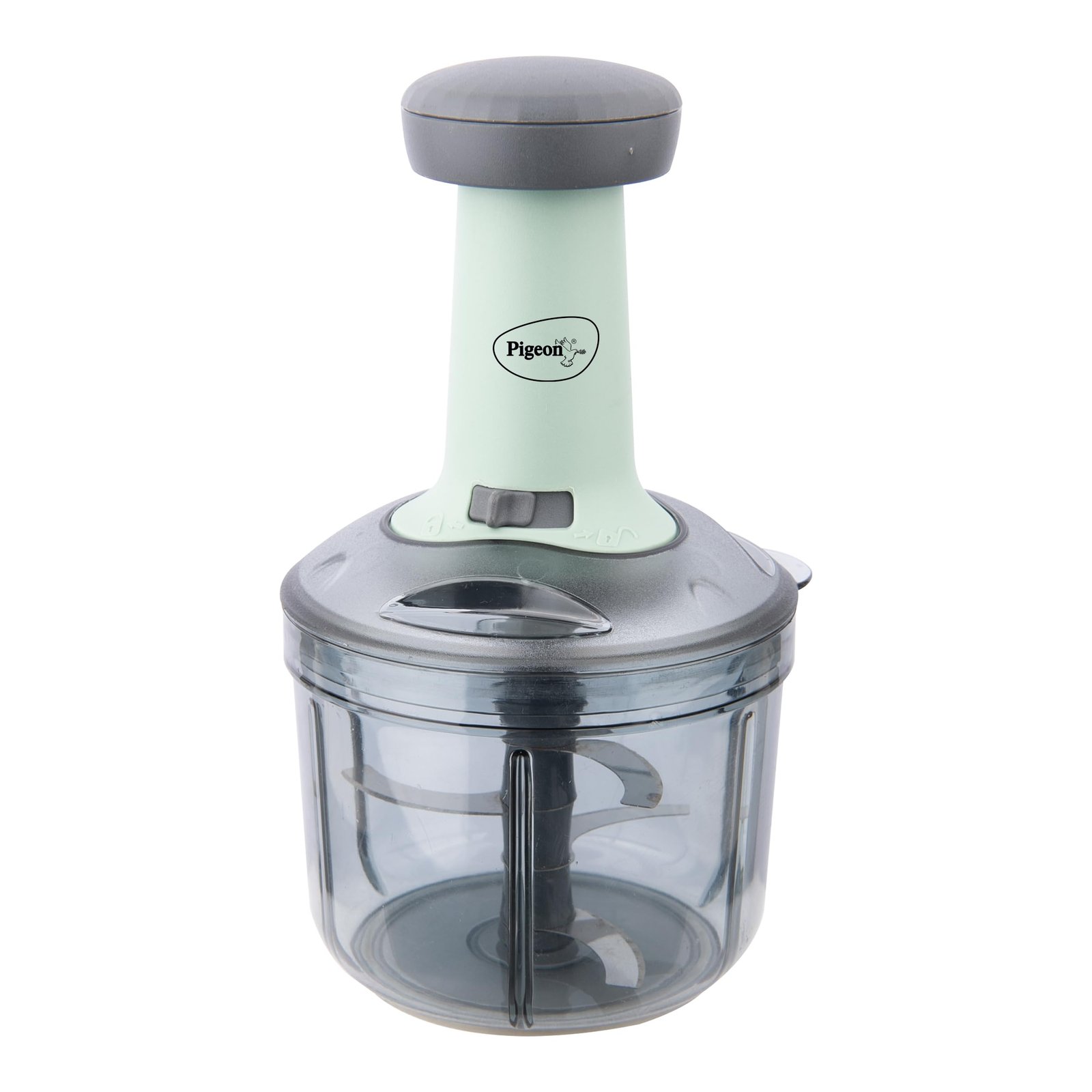Pigeon Press Chopper 900ml, Manual Hand Press Push Chopper with 3 Blades for Effortless Chopping Vegetables & Fruits, Green