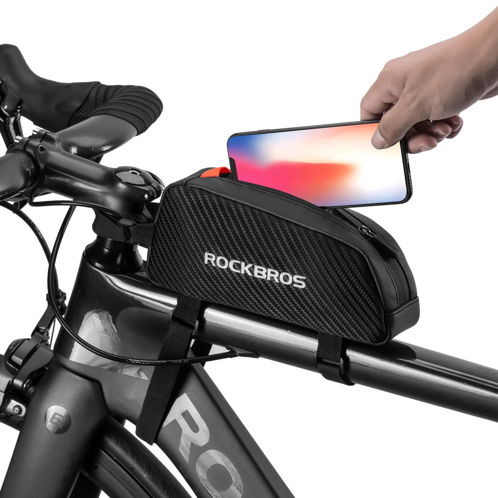 ROCK BROS Top Tube Bike Bag Bicycle Front Frame Bag Top Tube Bag Compatible with iPhone X/Xs Max/XR 7/8 Plus