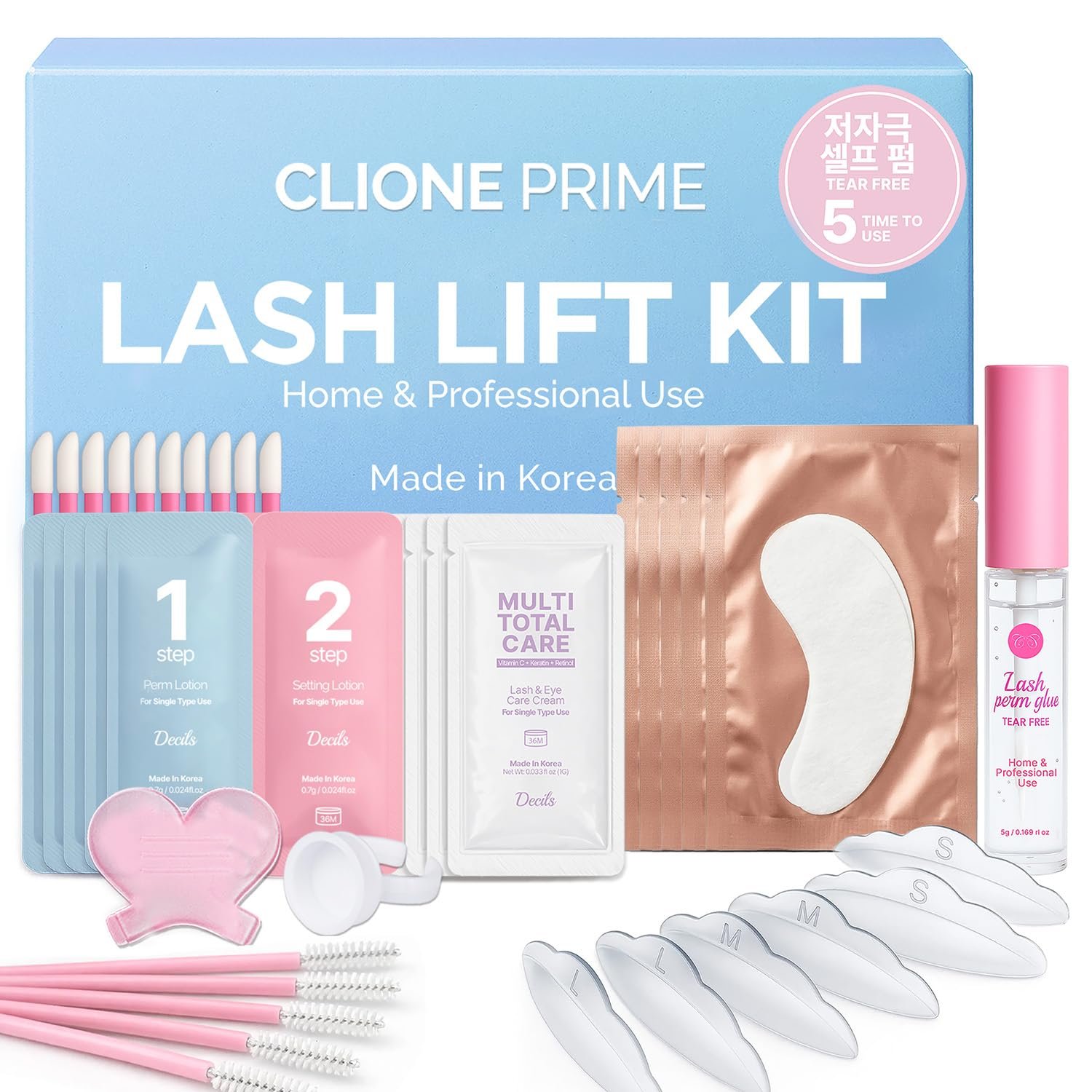 Korean Lash Lift Kit – 5 Sets At Home Eyelash Perm Kit with Upgraded Glue, Eyelash Lift, DIY Lash Perm Easy for Beginner & Professional, Semi Permanent Perming Wave Suitable For Salon & Home