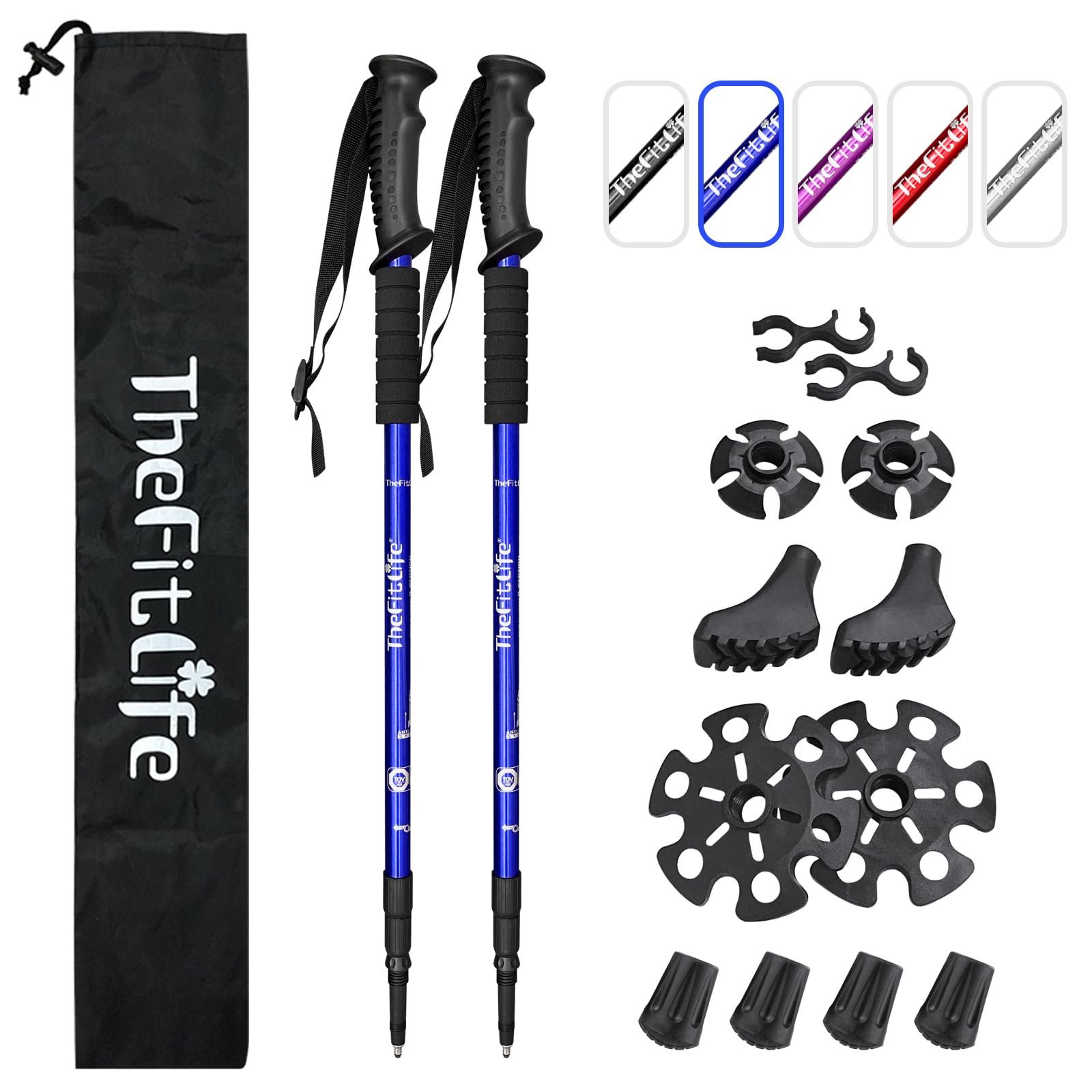 TheFitLife Aluminum,Rubber Life Fit Nordic Walking Mountaineering Anti Shock Hiking Trekking Walking Trail Poles 2-Pack Folding Collapsible Alpenstocks Ultralight For Travel Mountaineering Blue