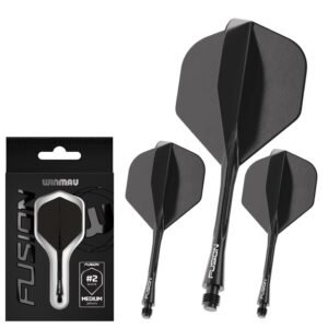 Winmau Fusion Solid Black Intermediate Intergrated Dart Flight and Shaft System – 1 Set per Pack (3 Flights and shafts in Total)
