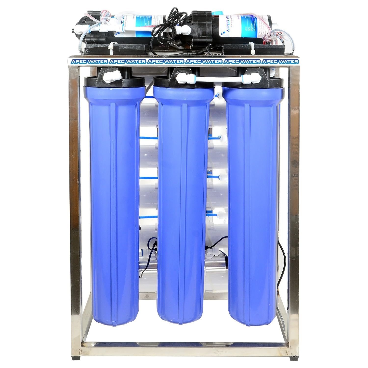 Apec Water 100 LPH Commercial RO+UV Water Purifier System With Double Pump Purification Stainless Steel, With TDS Adjuster BLUE 100L