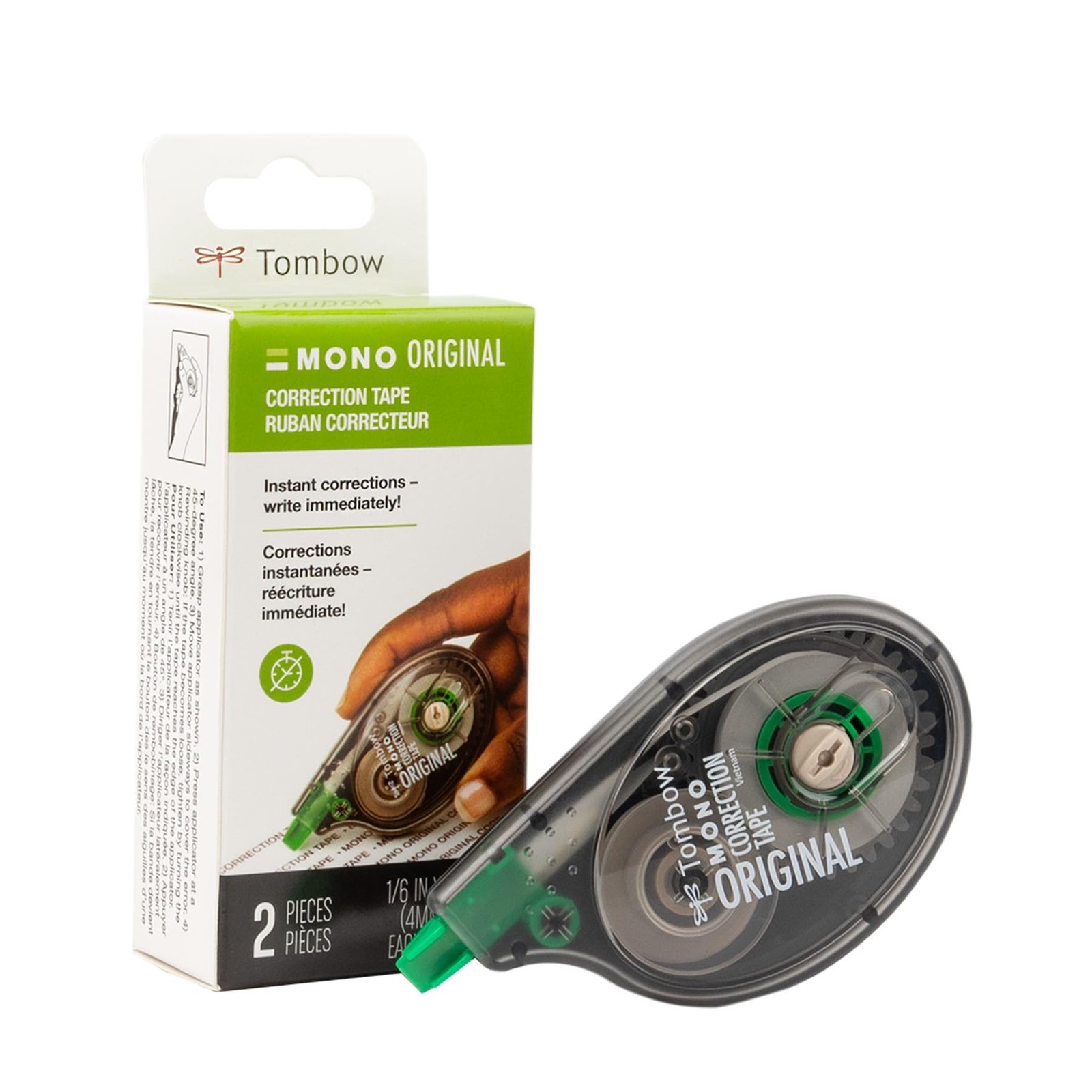 Tombow 68627 MONO Correction Tape | Non-Refillable White Tape | Smooth Dry Application, Instant Write-Over with Ergonomic Design | Tear-Resistant Tape for School, Office & Home (4.2mmX10m) – Pack of 2