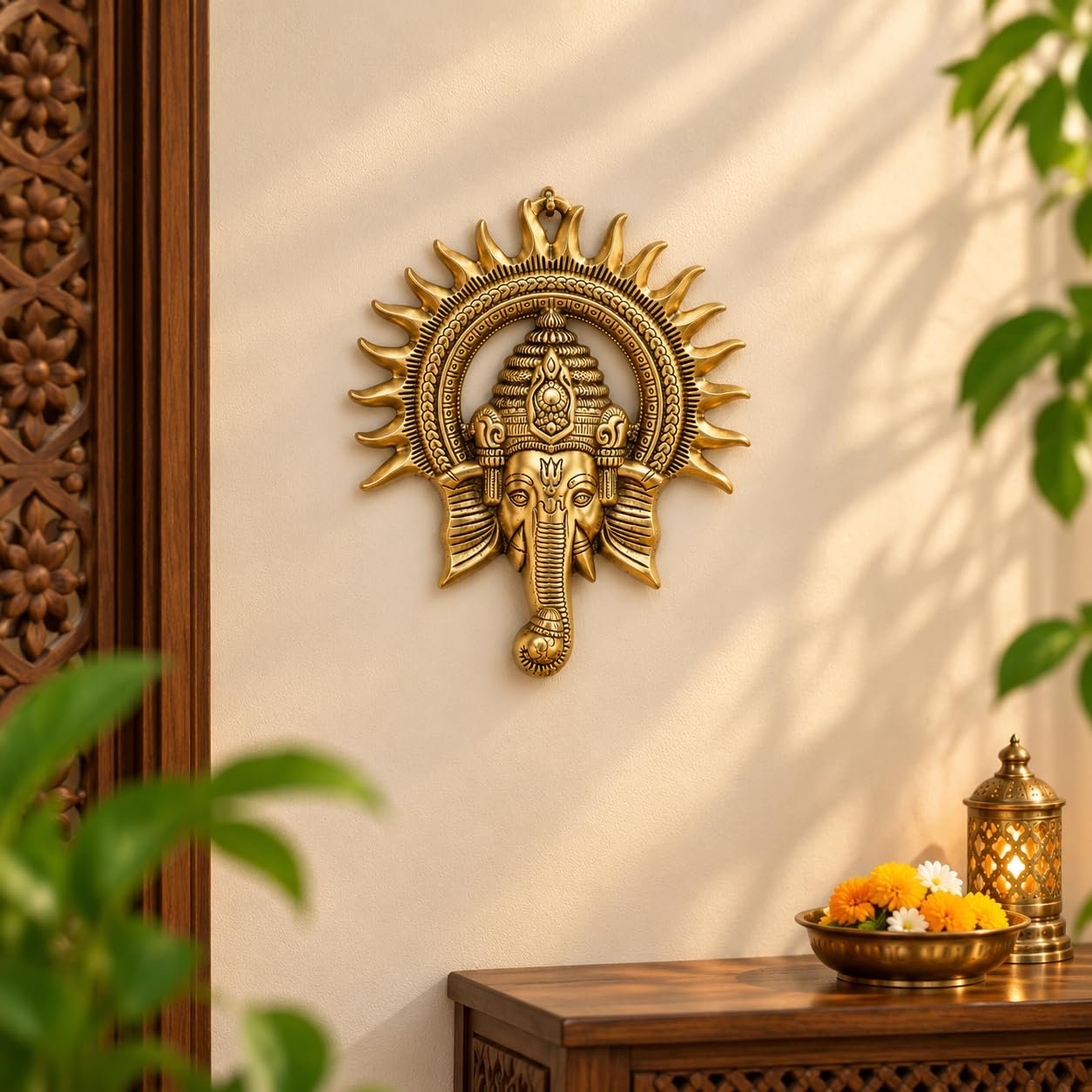 KridayKraft Metal Ganesh Ji Wall Hanging Statue | Ganpati Idol Sculpture for Home & Office Wall Decor | Gold Finish Feng Shui Vastu Showpiece | Diwali, Griha Pravesh & Festive Gift Article
