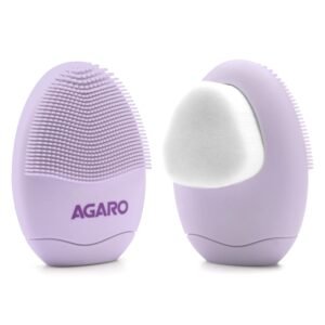 AGARO Facial Cleansing Brush, 2-in-1 Soft Bristle & Silicone Facial Cleansing Brush for Exfoliation & Deep Pore Cleansing, Suitable for Sensitive, Delicate and Dry Skin, CB2105, Purple