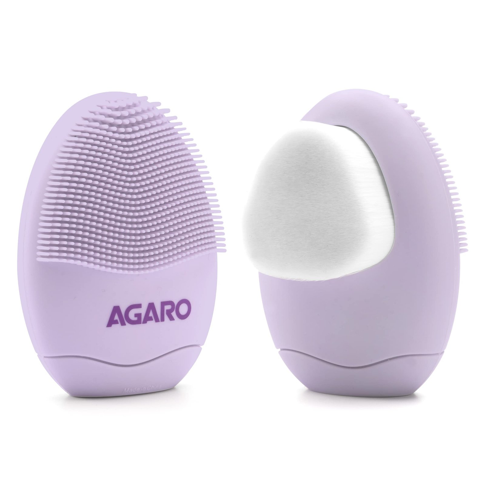 AGARO Facial Cleansing Brush, 2-in-1 Soft Bristle & Silicone Facial Cleansing Brush for Exfoliation & Deep Pore Cleansing, Suitable for Sensitive, Delicate and Dry Skin, CB2105, Purple