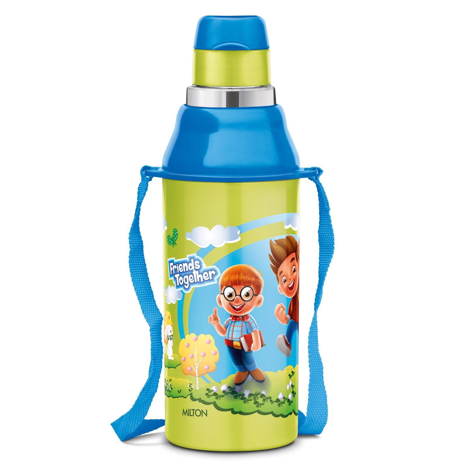 MILTON Kool Steelight 400 Kids Plastic Insulated Water Bottle with Straw, 380 ml, Sipper Bottle, Leak Proof, BPA Free, Food Grade, School & Picnic Bottle, Green