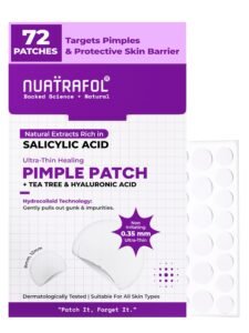 Ultra-Thin Hydrocolloid Pimple Patches – 72 Dots | with 2% Salicylic Acid, Tea Tree & Hyaluronic Acid | Waterproof Acne Spot Cover | Absorbs Pimple Overnight & Reduces Excess Oil | Suitable for All Skin Types