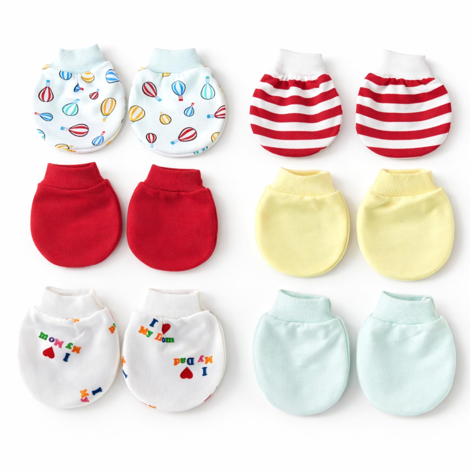 Baby Eli Cotton Newborn Mittens (Picot Wrist) Set of 6 for Baby Boys & Girls 0–6 Months | Soft and Cozy Unisex Infant Gloves | Assorted Baby Hand Gloves | Adjustable Scratch Protection