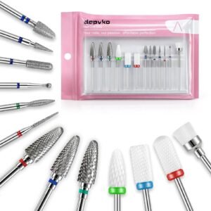 13PC Nail Drill Bits Set, Drill Bits for Nails, 3pcs Tungsten Carbide Drill Bits+ 3pcs Ceramic Efile Nail Drill Bits+ 6pcs Diamond Drill Bits+ 1pcs Brush, 3/32 inch Nail Bits for Nail Drill