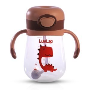 LuvLap Kids Bite Resistant Soft Silicone Straw Sipper Cup with Handle, with Weighted Straw, Sippy Cup with Anti Spill Lock, BPA Free,1 Year +, 300 ml, Brown