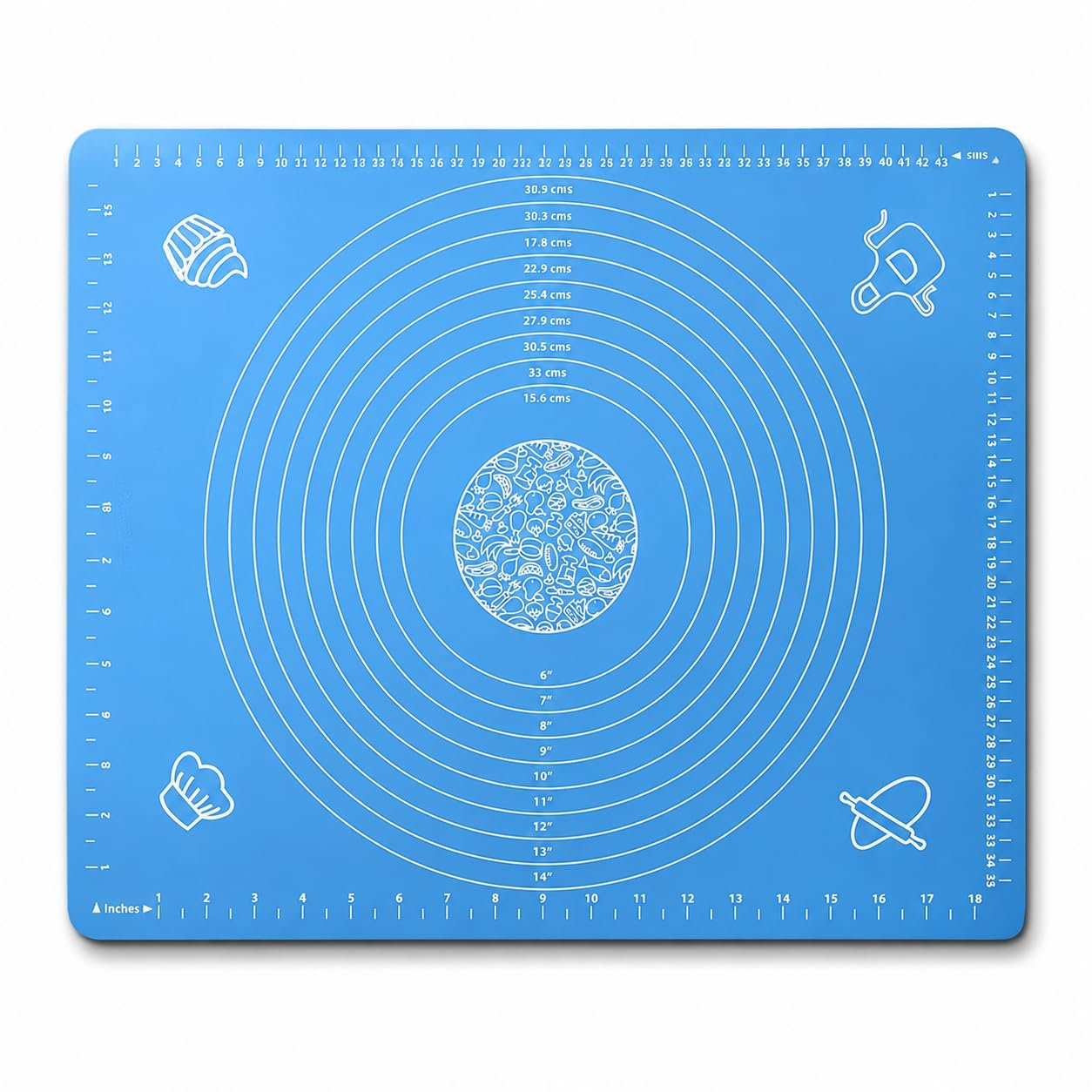 Xacton Silicone Baking Mat for Rolling Dough & Pastry | Non-Stick Reusable Food Grade Baking & Kneading Mat | Heat Resistant Countertop Mat for Pizza, Cookies, Fondant & Chapati – Blue, 50 x 40 cm