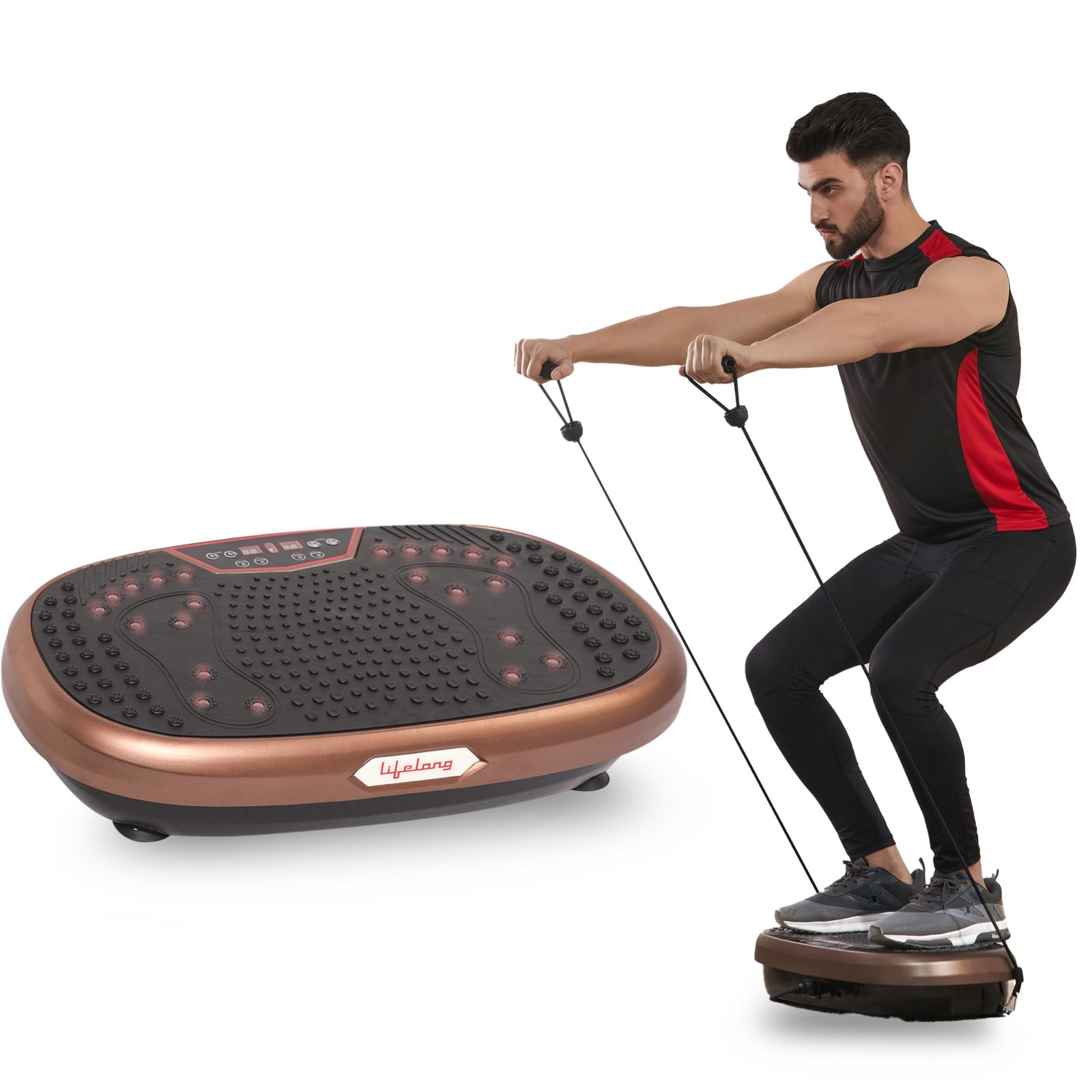 Lifelong Crazyfit Vibration Plate Massager Machine for Full Body, Muscle Toning, Pain Relief, Flexibility, Comes with 5 Program Modes & Remote, Corded Electric (LLM234, Brown)