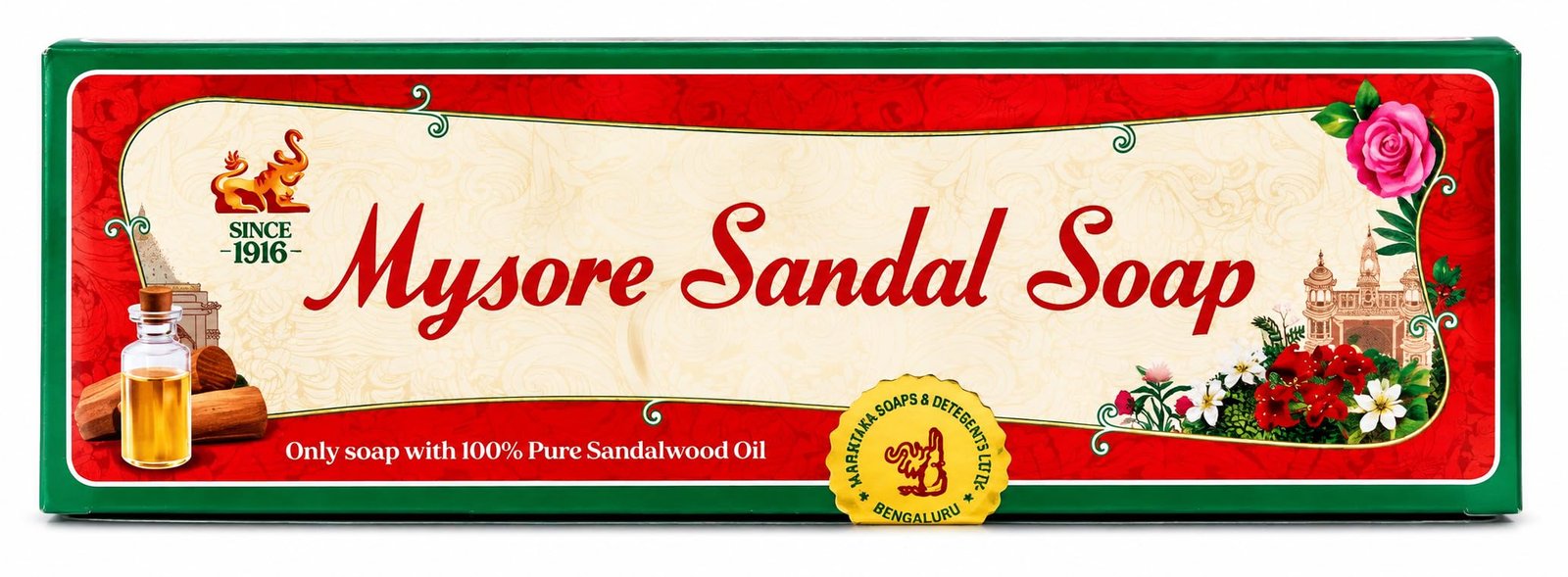 Mysore Sandal Original Bathing Soap 450g (150g x Pack of 3) | Sandalwood | Natural Moisturising Bath Soap