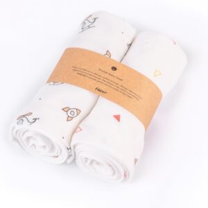 HABER Organic Cotton Muslin Baby Bath Towel 80×80 Pack of 2|Gentle Towel for Infants & Toddlers – Chopper & Trio