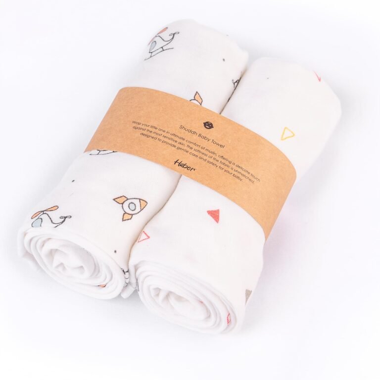 HABER Organic Cotton Muslin Baby Bath Towel 80×80 Pack of 2|Gentle Towel for Infants & Toddlers – Chopper & Trio