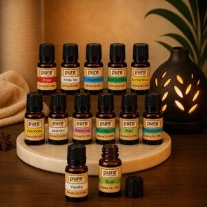 Pure Source India Aroma Essential Oil 12 In 1 Aroma Oil Pack (Lemon Grass; Lavender; Jasmine; Rose; Citronella; Eucalyptus; Peppermint; Sandal Wood; Relaxing; Vanilla; White Tea and Basil 10 ml Each)