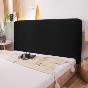 WOMACO Bed Headboard Slipcover Protector Stretch Solid Color Dustproof Cover for Bedroom Decor (180-Black, King (82.5-90.5″))