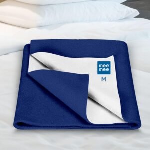Mee Mee Reusable Water Proof Cotton Bed Protector Sheet/Extra Absorbent Mat/Dry Sheets/Urine Sheet/Dry Mat (70CmX100Cm) (Medium, Navy Blue)