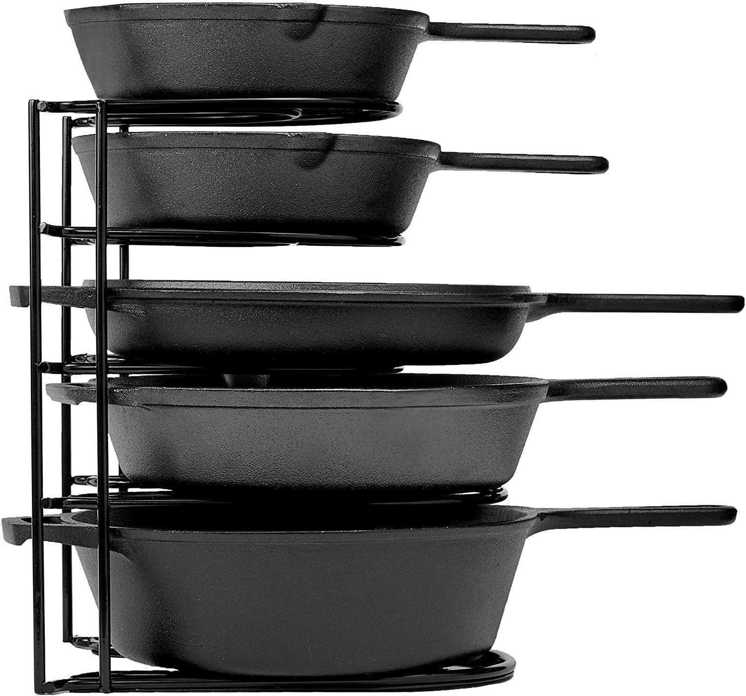 Heavy Duty Pan and Pot Organizer, 5 Tier Rack – Holds Cast Iron Skillets, Griddles and Shallow Pots – Durable Steel Construction – No Assembly Required (5 Tier Rack)