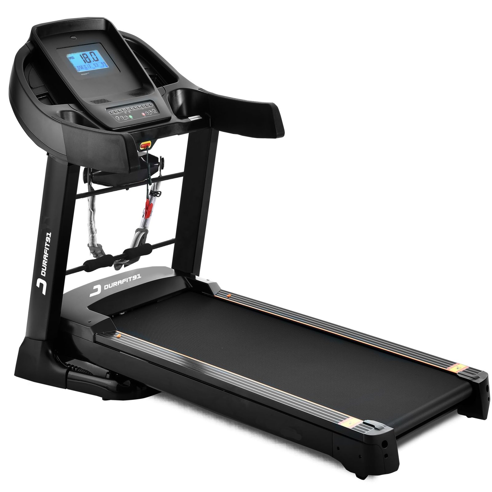 Durafit91™ Focus Multifunction 7HP Peak BLDC Hydraulic Foldable Treadmill| Max Weight 150 Kg| Running Surface : L -1360mm & W -550 |18 Km/H Max Speed| 20-Auto Incline |Bluetooth Speaker | Wynd app