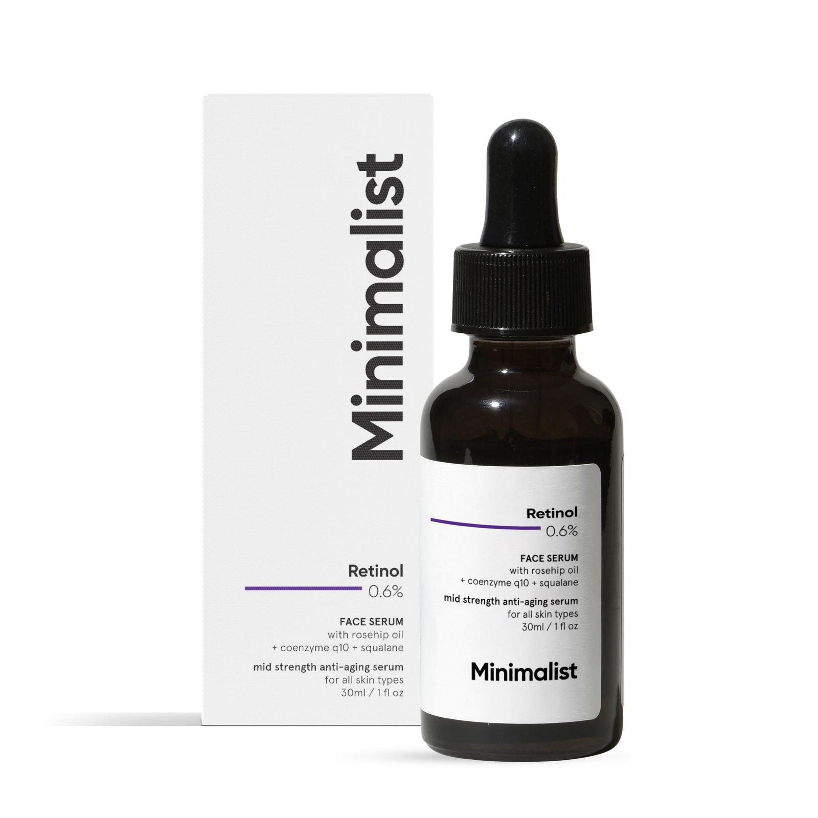 Minimalist Retinol 0.6% Mid-Strength Anti Aging Face Serum For Unisex, Reduces Fine Lines & Wrinkles, Medium Strength Retinol Formula (Pack Of 1)