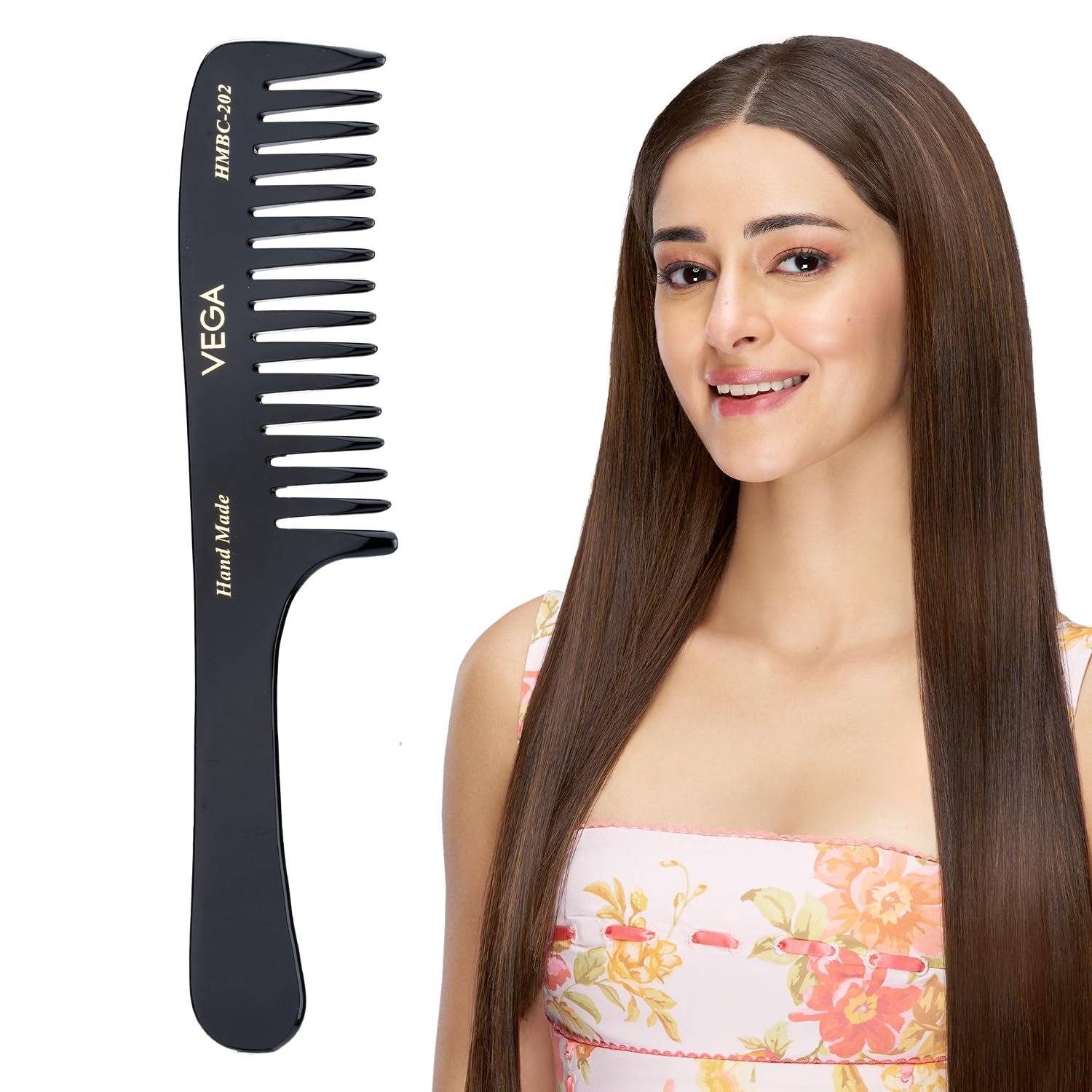 Vega Handcrafted Shampoo Comb for Men & Women, Detangling, Daily Grooming | Cellulose Acetate Derived Non-petroleum Based Material from Plant, (India’s No.1* Hair Comb Brand, HMBC-202)
