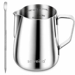 Saiveina Milk Frothing Pitcher, 12oz Milk Frother Cup with Art Pen