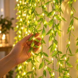 One94Store Artificial Leaf Curtain Lights – 200 LED Warm White Fairy String Lights, 3x1m, Remote Control with 8 Lighting Modes for Home, Wedding, Party, Diwali, Christmas & Festival Decoration