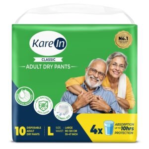 Karein Classic Adult Diaper Pant L Size, Large, Waist (90-120 cm 35′-47′), 10 Unit, Long Protection Hour, Unisex, Quick & Even Absorption, Anti-Bacterial, Leakproof, Odour Control, Wetness Indicator