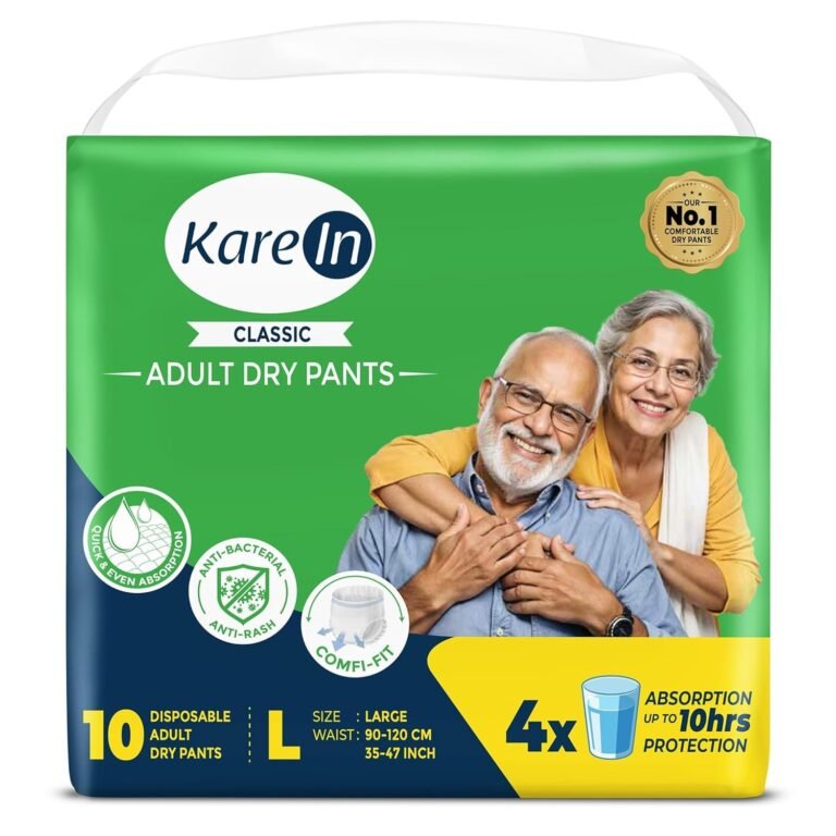 Karein Classic Adult Diaper Pant L Size, Large, Waist (90-120 cm 35′-47′), 10 Unit, Long Protection Hour, Unisex, Quick & Even Absorption, Anti-Bacterial, Leakproof, Odour Control, Wetness Indicator