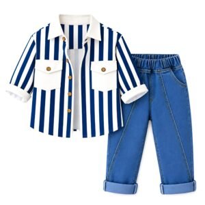 Googo Gaaga Boy’s Cotton Full Sleeve Printed Shirt and Denim Pant Set