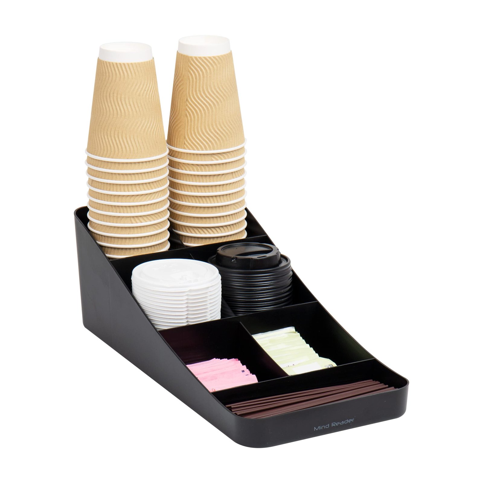 Mind Reader Trove’ 7 Compartment Coffee Condiment Organizer, Black